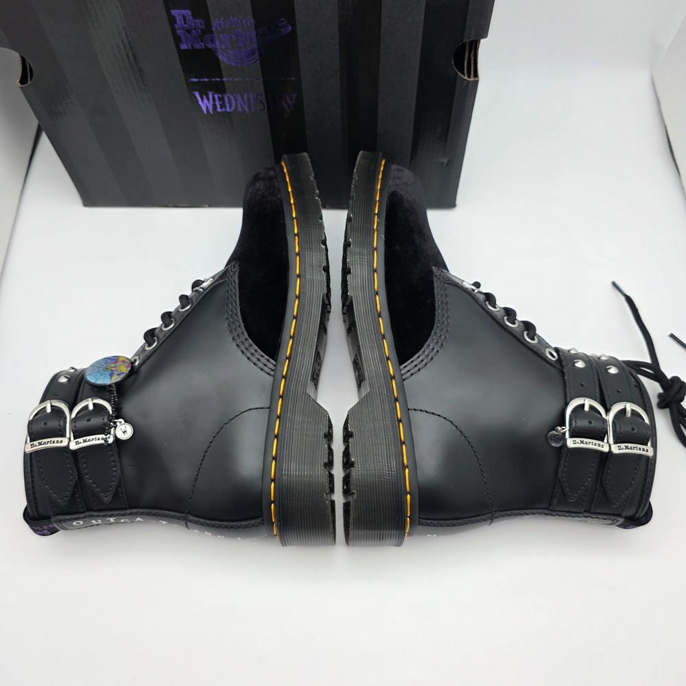 Dr. Martens 1460 Wednesday Addams Boots Womens 7 Mens 6 Black Velvet Buckle Stud - Picture 6 of 16